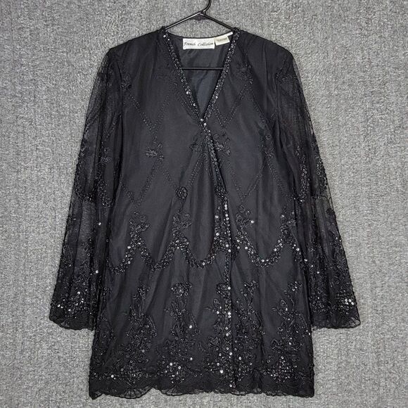 French Collizioni Jacket Womens M Black Embroidered Sequin Beaded Evening Coat - Picture 1 of 12